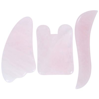 ARTSEWPLY 3pcs Natural Rose Quartz Gua Sha Tool Face Massager Body Scraper for Home Travel
