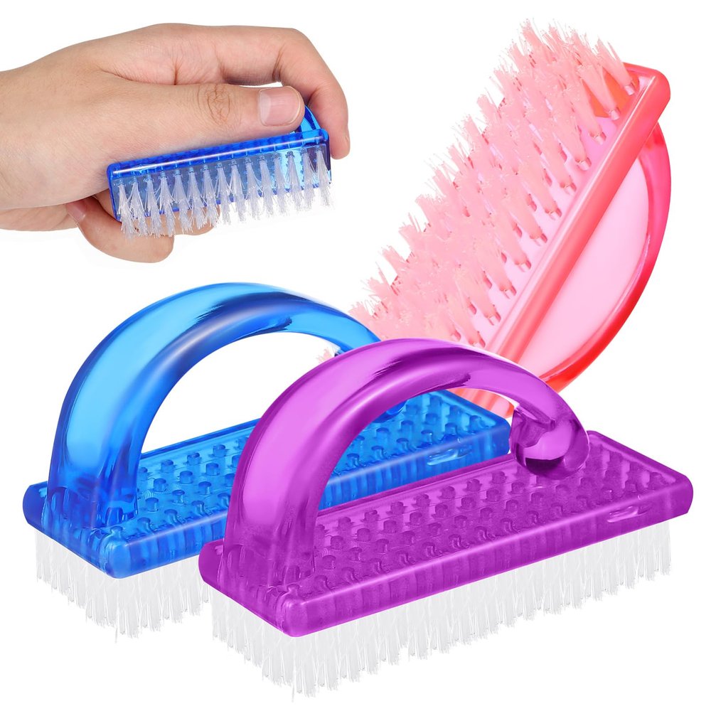 Ciieeo 6-Piece Large Handle Grip Nail Brush Set Plastic Fingernail Dust Remover for Manicure and Pedicure Cleaning
