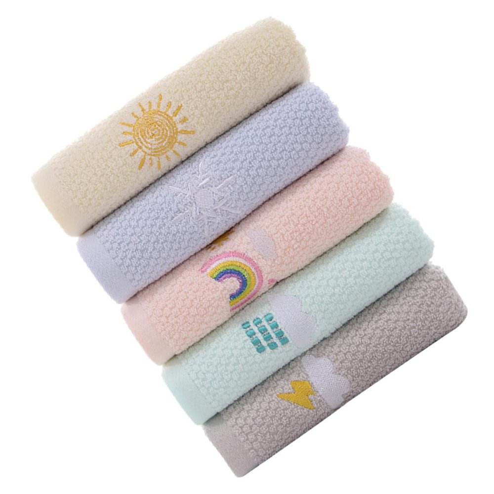 BATHVEVE 5pcs Decorative Boys and Girls Face Towels Cotton Hand Towels Soft Absorbent Washcloths for Boy Girl Bath Shower