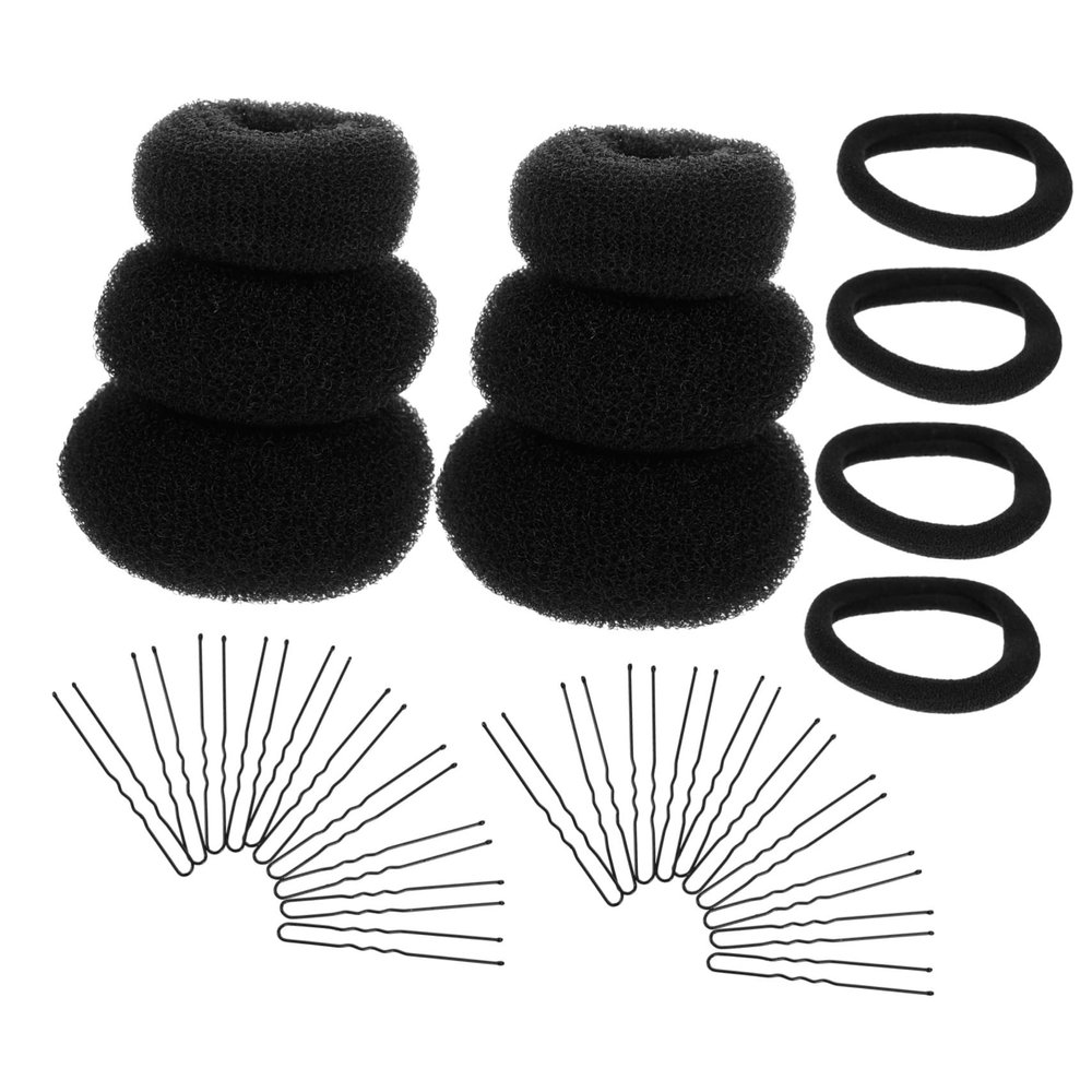BATHVEVE 2 Sets Hair Bun Maker Kit Shaped Hairpins and High Elastic Hair Ties 30pcs for DIY Styling and for Women