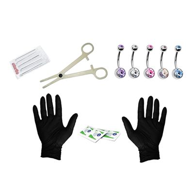 AKOOSY 15pcs Body Piercing Kit Navel Ring Set Fake Belly Button Piercing Kit for Professional Daily Use