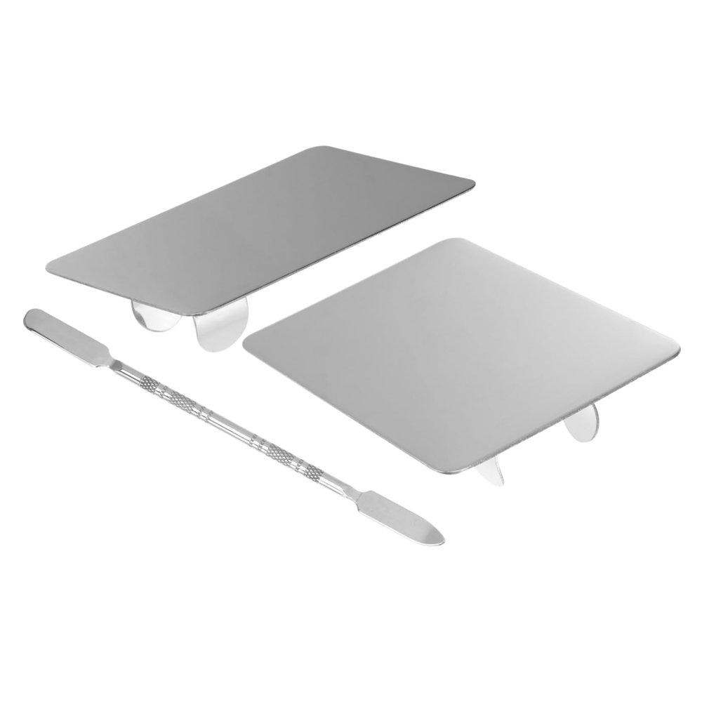 Nail Art Mixing Plate Stainless Steel Ring Tool, 2 Sets Silver