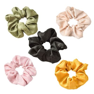 ELAYARD 5pcs Solid Color Hair Ties Stretch Cloth Ponytail Holders for Women Girls Seamless Design Yellow Green Khaki for Everyday Style and Updos