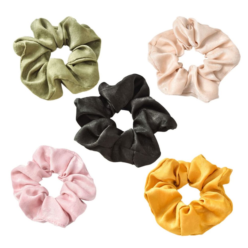 ELAYARD 5pcs Solid Color Hair Ties Stretch Cloth Ponytail Holders for Women Girls Seamless Design Yellow Green Khaki for Everyday Style and Updos