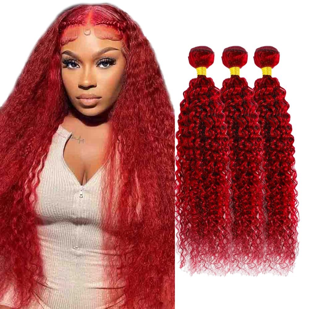 Red Curly Bundles Fire Red Human Hair Bundles 20 20 20 Inch Same Length Unprocessed Virgin Burgundy Kinky Curly Bundle Hair Weave