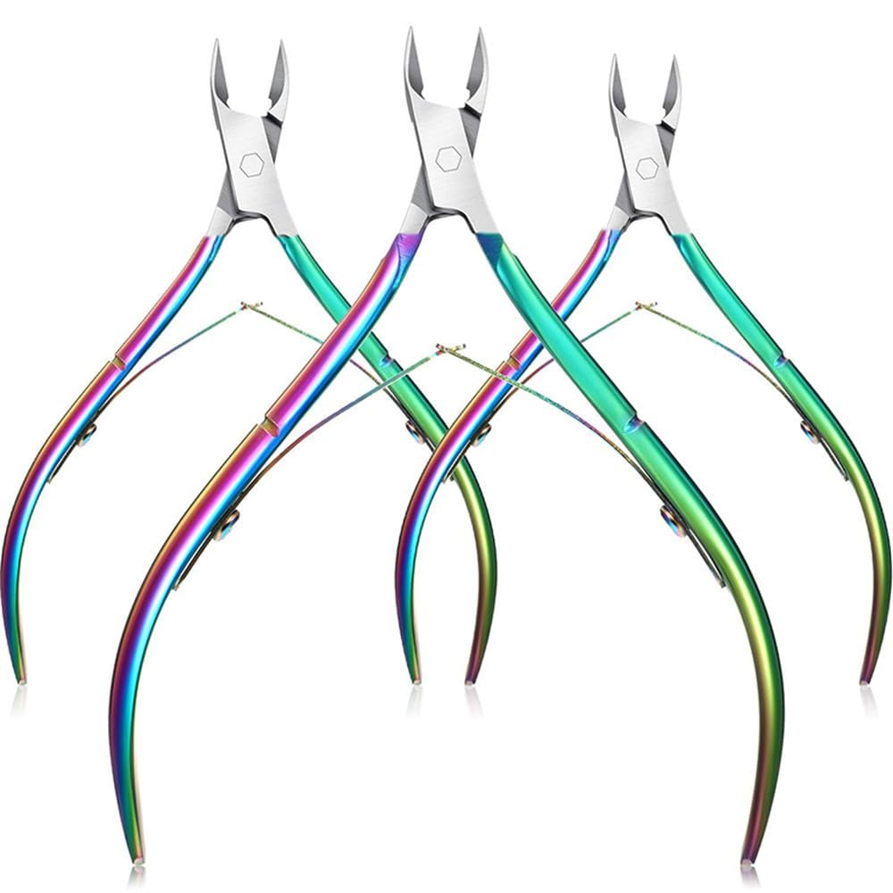 3 Pcs/Set Toenail Fingernail Cuticle Nippper Professional Nail Clipper Manicure Cutter Scissoris Stainless Steel Trimmer Tools,Rianbow,C
