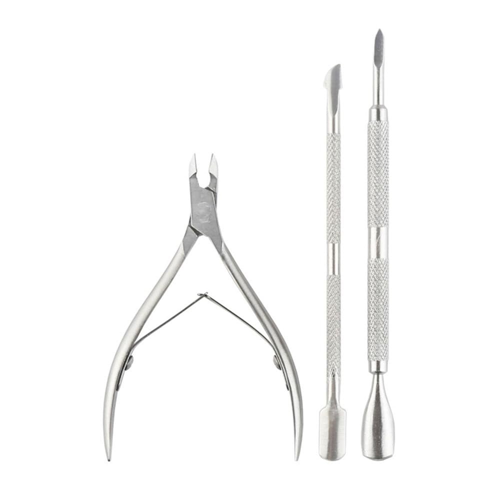3Pcs Cuticle Nipper with Cuticle Pusher Trimmer, Stainless Steel Remover Cutter Scissors Nail Art Tools,Silver