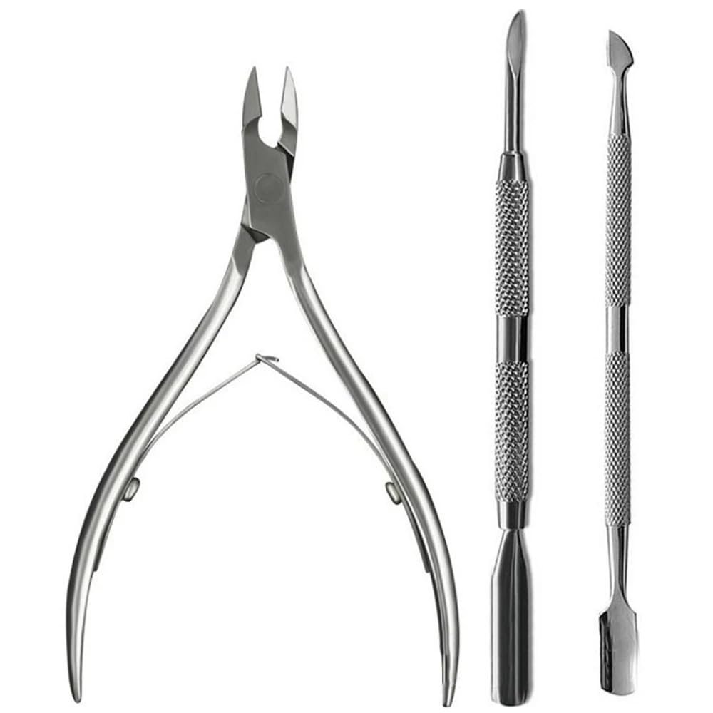 3pcs/Set Stainless Steel Nail Art Cutter Scissor 2 Ways Cuticle Clipper Pusher Remover Kit Manicure Pedicure Tools,C503,3pcs