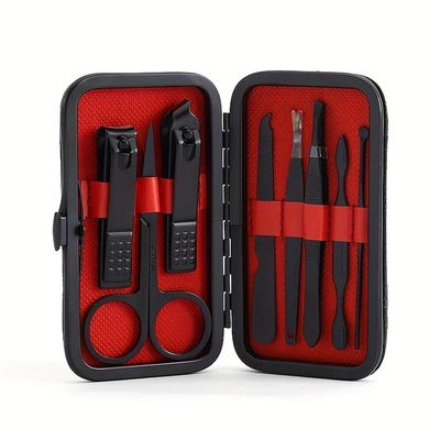 8 pcs Stainless Steel Nail Cutter and Pedicure Scissors Set - Portable Manicure and Pedicure Tool Set,Black 8 in 1