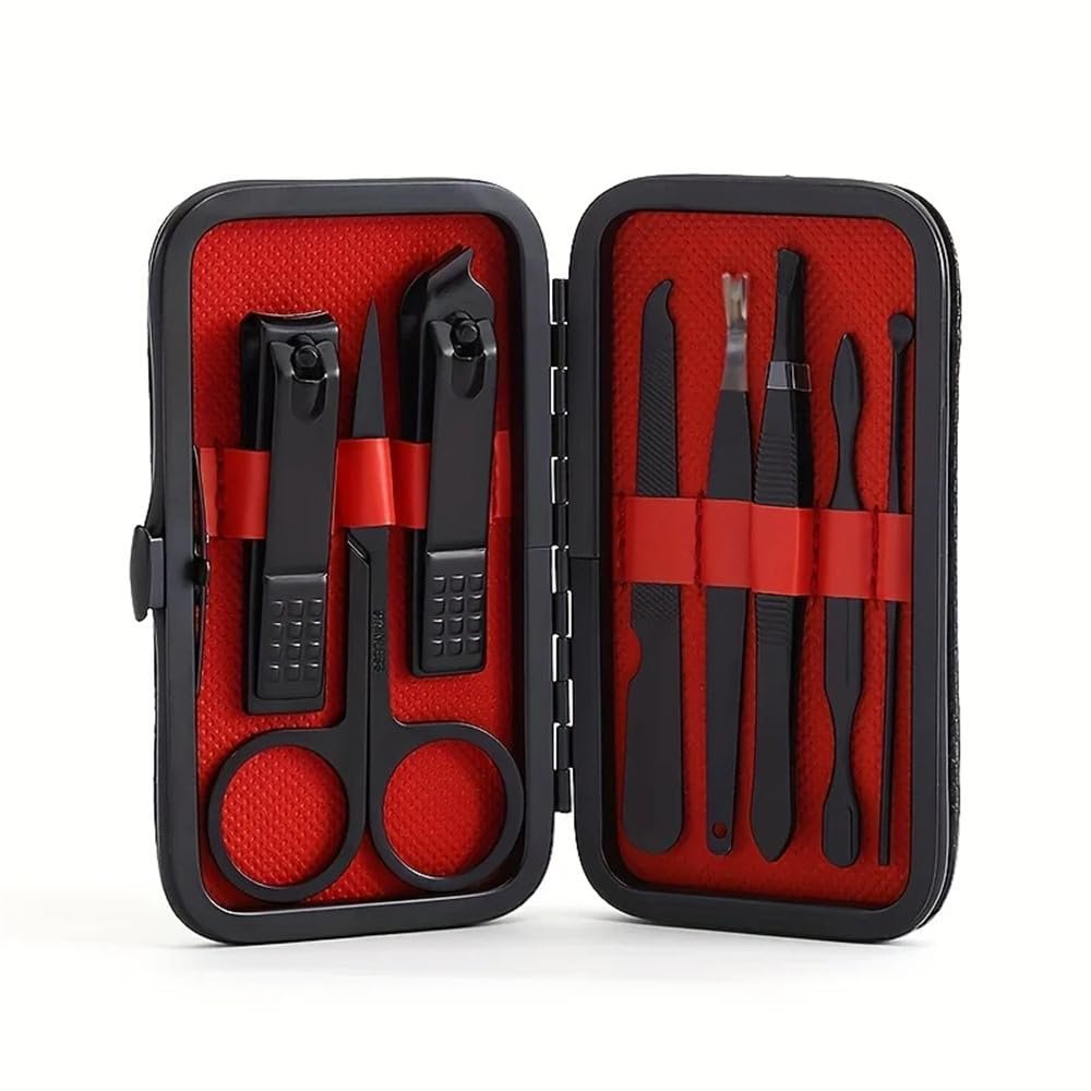 8 pcs Stainless Steel Nail Cutter and Pedicure Scissors Set - Portable Manicure and Pedicure Tool Set,Black 8 in 1