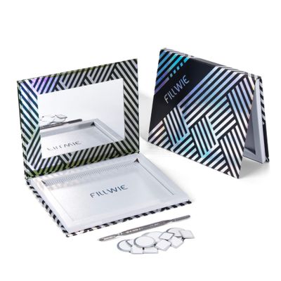 Fillwie Empty Magnetic Makeup Palette with Mirror, Spatula, 20 Metal Stickers, Suitable for Eyeshadow Lipstick Blush Powder Highlighter and Contour, DIY Refillable, Holographic Stripes (Black, Medium)