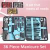 10/20/36 Pcs Manicure Set Nail Clippers Kit Pedicure Care Tools Stainless Steel Women Grooming Kit for Travel,Blue 36 Pcs Set view 2