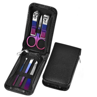 6 in 1 Purple-Blue Gradient Manicure Grooming Kit Set, Nail Tools with Black Travel Case,Zipper Bag Nail Scissors,Travel Manicur,Blue,red 6 in 1