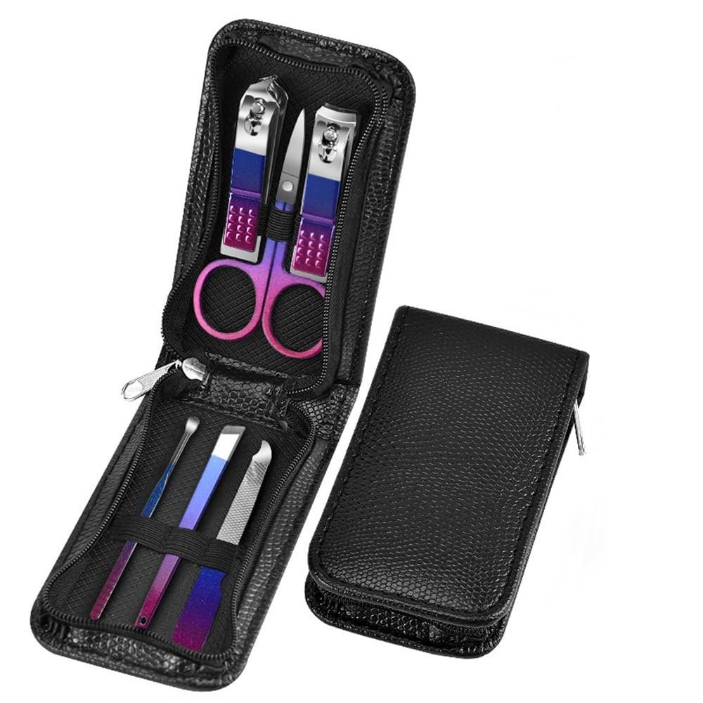 6 in 1 Purple-Blue Gradient Manicure Grooming Kit Set, Nail Tools with Black Travel Case,Zipper Bag Nail Scissors,Travel Manicur,Blue,red 6 in 1