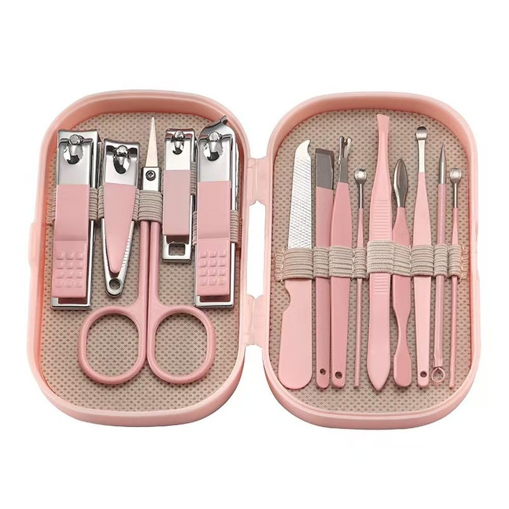 14-Piece Stainless Steel Nail Clipper Set for Home use, Dedicated for Manicure and Pedicure, Including Nail Clippers, Ear Picks,Pink