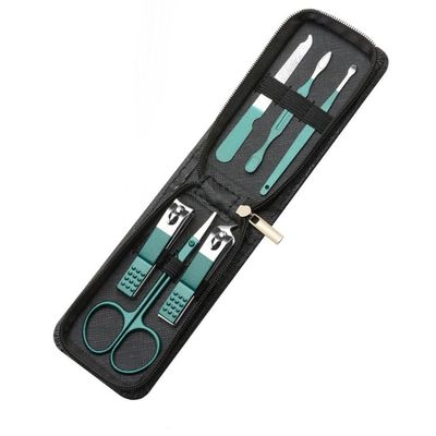 6Pcs Portable Household Manicure Sets Pedicure Tools Nail Clipper Personal Care Kits Eyebrow Scissors Earpick Black Blue Green,01