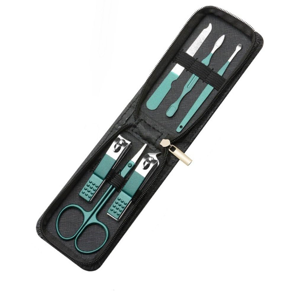 6Pcs Portable Household Manicure Sets Pedicure Tools Nail Clipper Personal Care Kits Eyebrow Scissors Earpick Black Blue Green,01