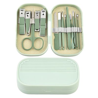 14 Piece Manicure & Pedicure Set Pink and Blue Stainless Steel Nail Scissors, Clippers, Ear Digging Spoon for Men & Women,SET110,Green