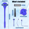 Dexspoeny 2 in 1 Back Shaver & Massage Cleaning Brush with Bendable Handle, Manual Stainless Steel Razor for Back & Body Hair Removal, Portable Wet Dry Body Groomer with 8 Pcs Replaceable Blades-Blue view 2