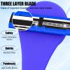 Dexspoeny 2 in 1 Back Shaver & Massage Cleaning Brush with Bendable Handle, Manual Stainless Steel Razor for Back & Body Hair Removal, Portable Wet Dry Body Groomer with 8 Pcs Replaceable Blades-Blue view 4