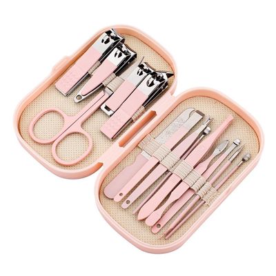14 Piece Manicure & Pedicure Set Pink and Blue Stainless Steel Nail Scissors, Clippers, Ear Digging Spoon for Men & Women,SET110,Pink