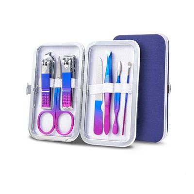 7-15pcs Colored Manicure Set Stainless Steel Eyebrow Repair and Beauty Nail Clippers Set Ear Spoon Pedicure Scissors Nail Tools,7PCS