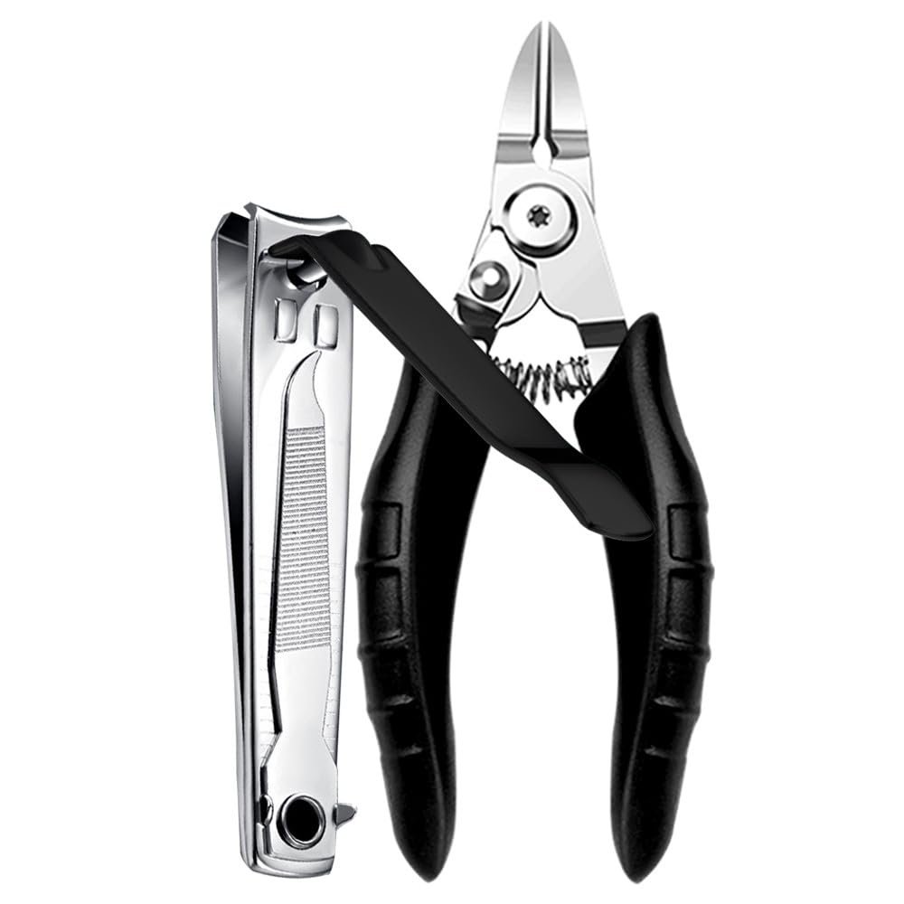 2Pcs/Set Toenail Nail Clippers Thinck Ingrown Nails Stainless Steel Straight Blade Ingrown Toenail Clipper Nail Cutter Set Tools,Black