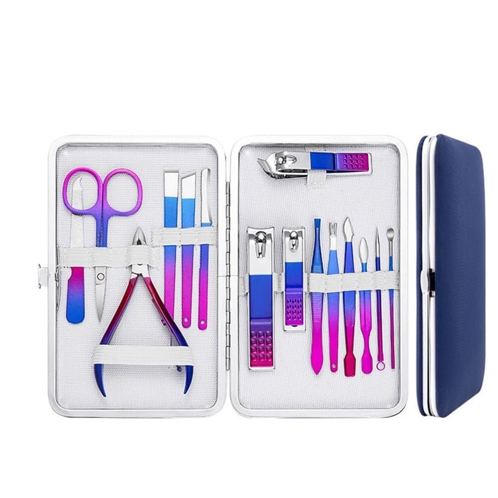 7/10/12/15Pcs Stainless Steel Manicure Kit Nail Clippers Set Manicure Professional Grooming Care Tool Leather Travel Case,15 pcs Set
