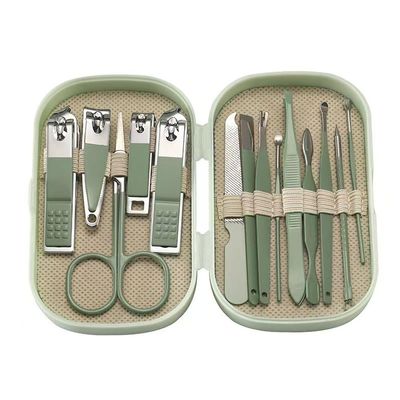 14-Piece Stainless Steel Nail Clipper Set for Home use, Dedicated for Manicure and Pedicure, Including Nail Clippers, Ear Picks,Light Green