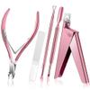 Acrylic Nail Clipper 5 in 1 Kit Glass Nail File Ergonomically Designed Trimmer Cuticle Steel Pusher,Pink view 1