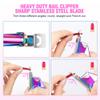 Acrylic Nail Clipper 5 in 1 Kit Glass Nail File Ergonomically Designed Trimmer Cuticle Steel Pusher,Pink view 2