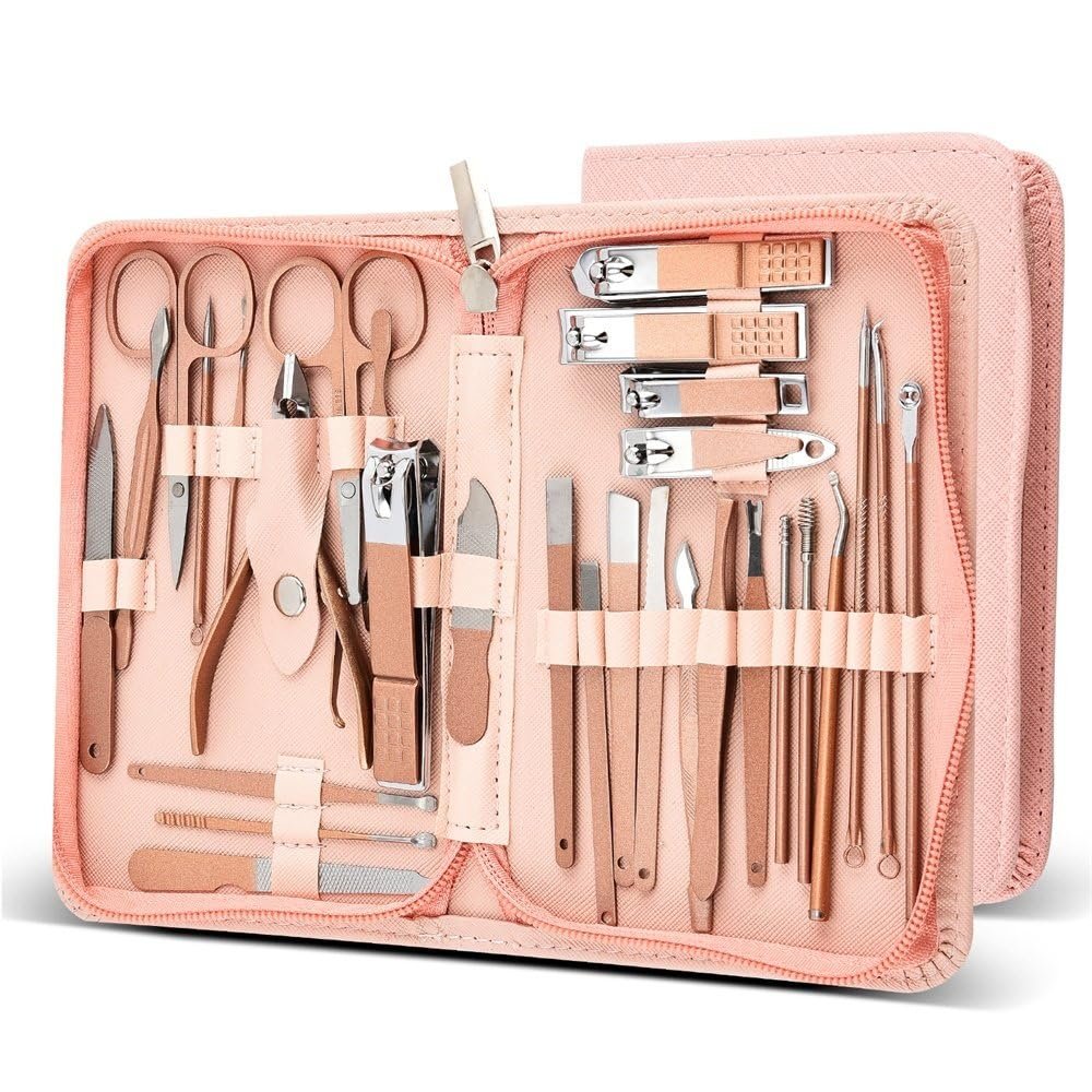 30 in 1 Manicure Cutters 30 Pcs Nail Clipper Set Household Steel Manicure Kit Nail Clippers Pedicure Nail Sciss,Pink 30 in 1,U