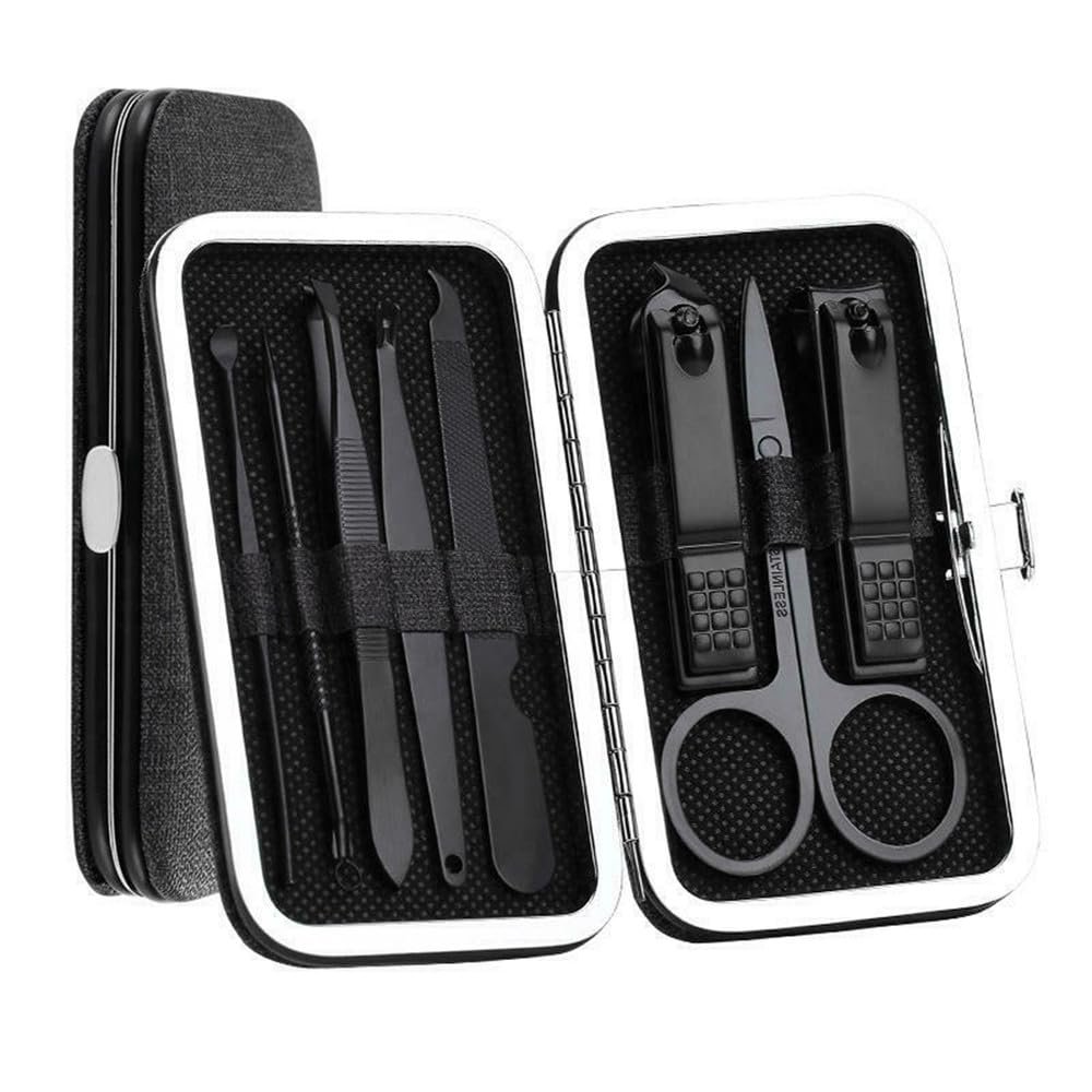 8PCS/Set Portable Manicure Gadget Set Stainless Steel Nail Care Tool Pedicure Scissor Tweezer Ear Pick Utility Nail Clipper Kits,Set A