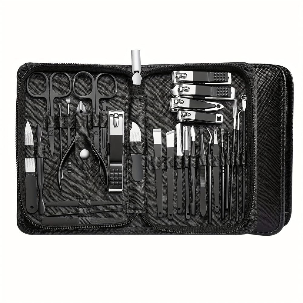 30 pcs Nail Clippers Manicure Tool Set, with Portable Travel Case, Cuticle Nippers and Cutter Kit, Professional Nail Clippers,Black 30 pcs