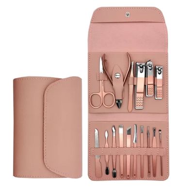 7/12/16pcs Manicure Cutters Nail Clipper Set Bag Household Rose Gold Ear Spoon Nail Clippers Pedicure Nail Scissors Tool Sharpe,16pcs lot
