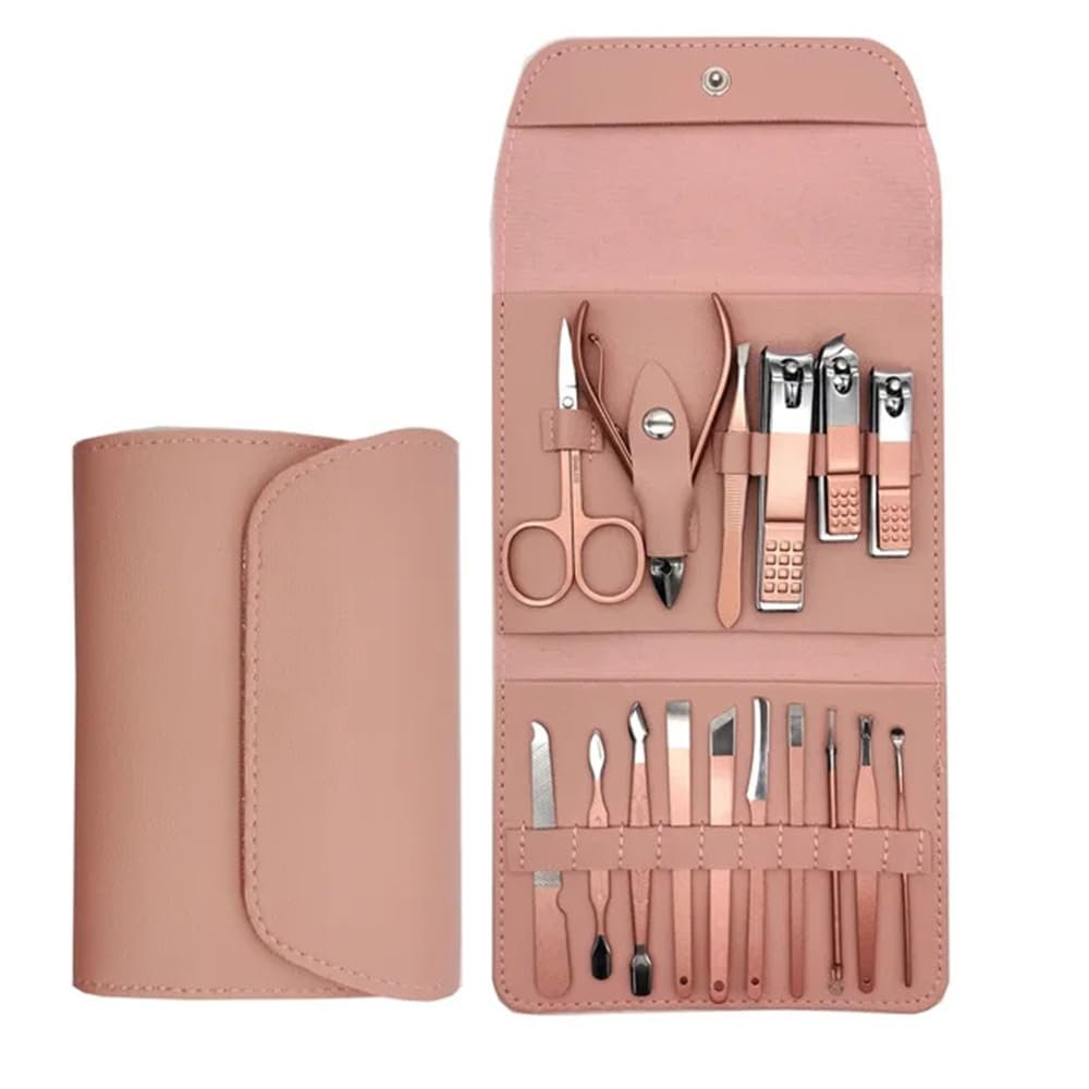 7/12/16pcs Manicure Cutters Nail Clipper Set Bag Household Rose Gold Ear Spoon Nail Clippers Pedicure Nail Scissors Tool Sharpe,16pcs lot