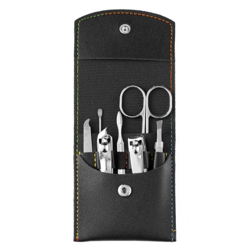 7 Pcs Professional Nail Cutter Pedicure Scissors Set Stainless Steel Eagle Hook Portable Manicure Nail Clipper Tool Set,Black