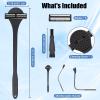 Dexspoeny 2 in 1 Back Shaver & Massage Cleaning Brush with Bendable Handle, Manual Stainless Steel Razor for Back & Body Hair Removal, Portable Wet Dry Body Groomer with 8 Pcs Replaceable Blades-Black view 2