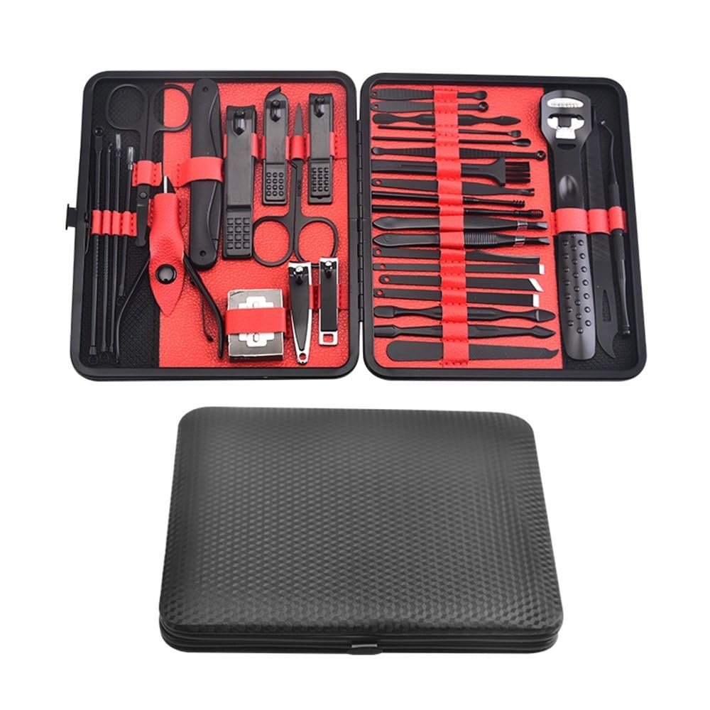 36 PCs Professional Manicure Set Pedicure Grooming Kit Includes Scissors, Nail Files, and Travel Case Perfect for at-Home,Red 36 in 1