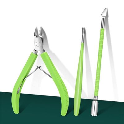 3Pcs/Set Professional Stainless Steel Nail Cutter Scissor Nippers Muti Function Cuticle Pusher Remover Nail Care Manicure Kits,Green