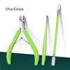 3Pcs/Set Professional Stainless Steel Nail Cutter Scissor Nippers Muti Function Cuticle Pusher Remover Nail Care Manicure Kits,Green view 2