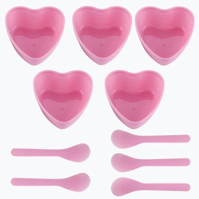 5 Sets Plastic Heart Shaped Facial Mask Mixing Bowl, Pink Facemask Bowl DIY Skin Care Mixing Tool Kit with Spatulas for Mud Masks, Home Salon, and Beauty Salon Use, Face Mask Applicator Tool(5 Pcs)