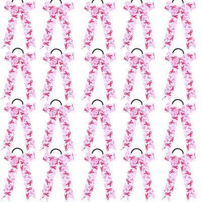 20pcs Collegiate Breast Cancer Awareness Cheer Bows for Girls, Long Tail Skinny Cheer Bow Ponytail Holder Handmade Bows for Girls Cheerleader Sports (Pink White)