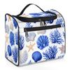 Adornori Starfish and Seashells Travel Toiletry Bag for Women Large Capacity Wide-open Makeup Organizer Cosmetic Travel Bags for Toiletries, Nautical Coastal view 1