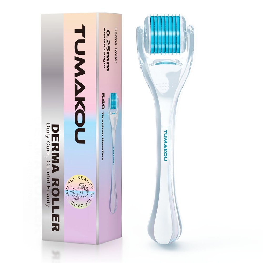 Derma Roller - TUMAKOU Microneedle Roller for Face Scalp Hair - Beard Roller for Women and Men (White)