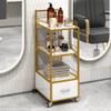 Beauty Salon Storage Trolley Cart,with Lockable Rolling Wheels,Metal e Marbled Board,Drawer Barber Salon Furniture,White view 1