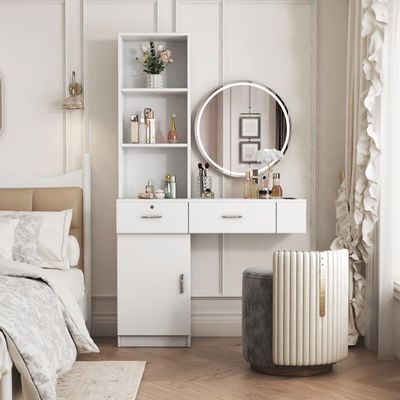 White Modern Simple Hair Desk, Multi Layer Storage, Large Storage Space
