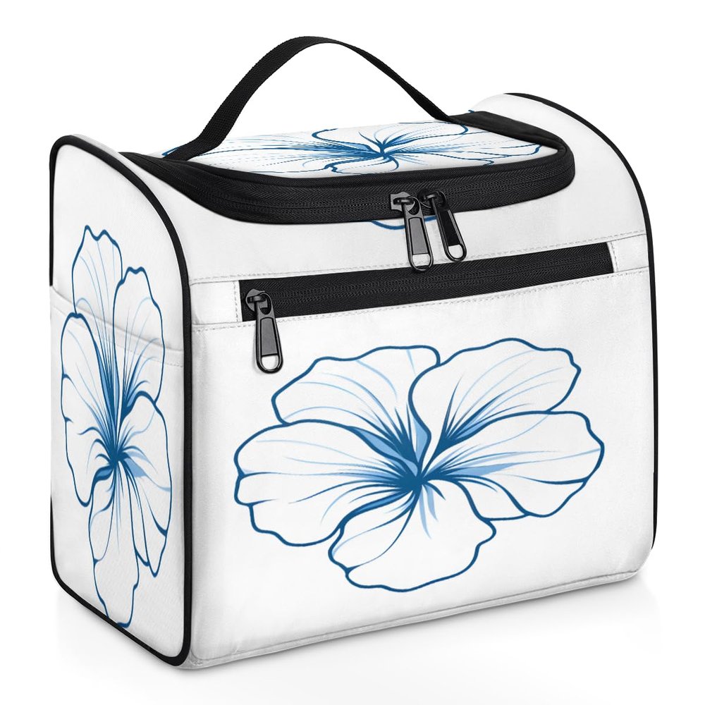 Adornori Blue Travel Toiletry Bag for Women Large Capacity Wide-open Makeup Organizer Cosmetic Travel Bags for Toiletries, Floral