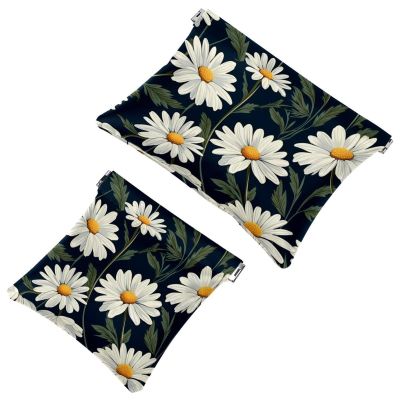 2Pcs White Daisy-251 Pocket Cosmetic Bag for Purses, Waterproof Makeup Bag Cosmetic Pouch, Portable No Zipper Makeup Bag