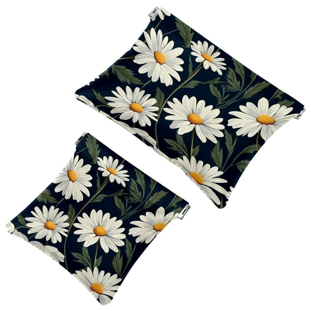 2Pcs White Daisy-251 Pocket Cosmetic Bag for Purses, Waterproof Makeup Bag Cosmetic Pouch, Portable No Zipper Makeup Bag